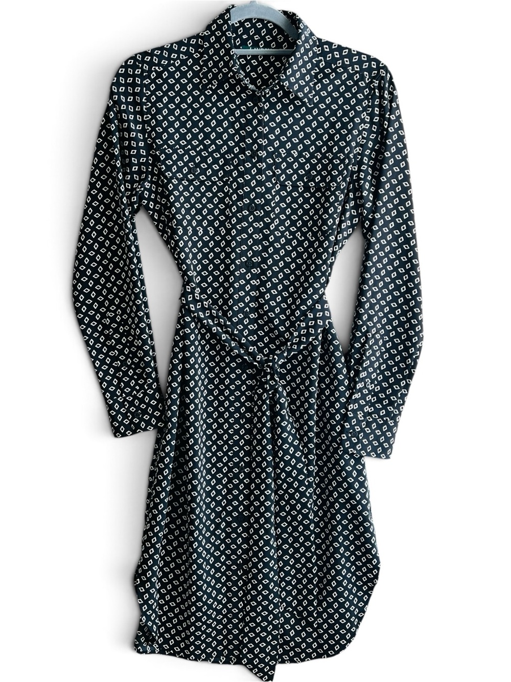 Lauren Ralph Lauren Black Shirt with White Geometric Diamond Print